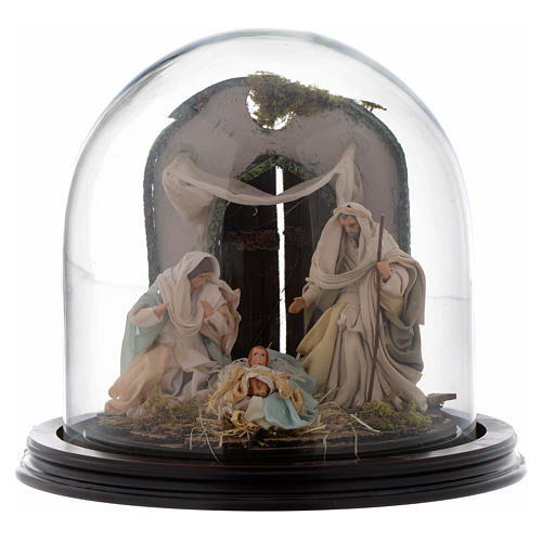 Nativity scene with glass domed roof on a wooden base for Neapolitan nativity scene 1