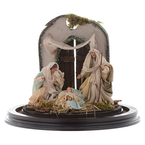 Nativity scene with glass domed roof on a wooden base for Neapolitan nativity scene 2