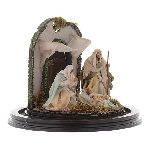 Nativity scene with glass domed roof on a wooden base for Neapolitan nativity scene 4