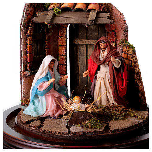 Nativité avec mur d'étable et ange cloche en verre crèche Naples 2