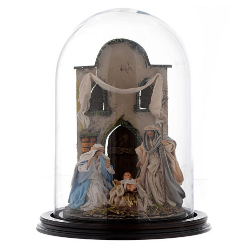 Natività presepe Napoli 30x25 cm con cupola vetro in stile arabo 1