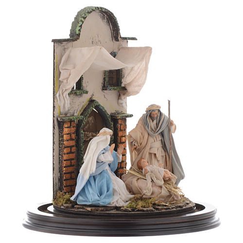 Neapolitan nativity scene  30x25 cm with a glass domed roof in Arabian style. 4
