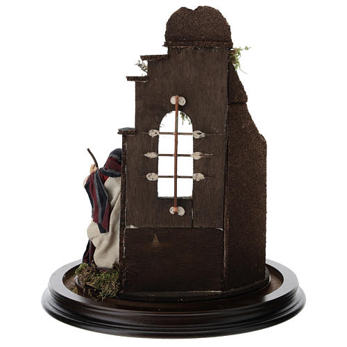 Neapolitan nativity scene on a wooden base with a glass domed roof 5