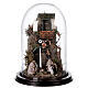 Escena pesebre Sagrada Familia campana vidrio base madera 25 cm Belén Napolitano s1