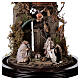 Escena pesebre Sagrada Familia campana vidrio base madera 25 cm Belén Napolitano s2