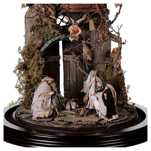 Scena Bożonarodzeniowa z kopułą i podstawą drewnianą, 30x25 cm, szopka neapolitańska 2