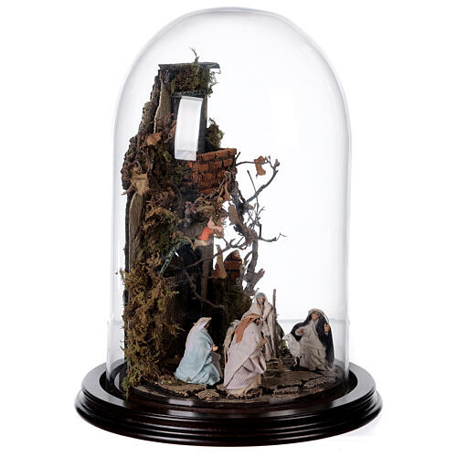 Holy Family in glass dome on a wood base Neapolitan nativity 4