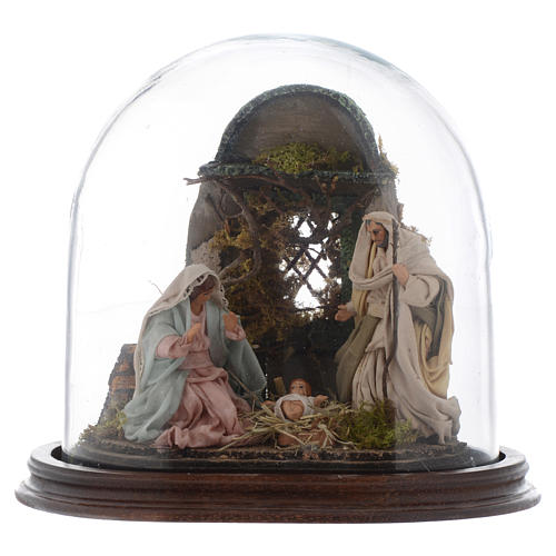 Neapolitan Nativity Scene Holy Family in glass dome 25x25 cm 1