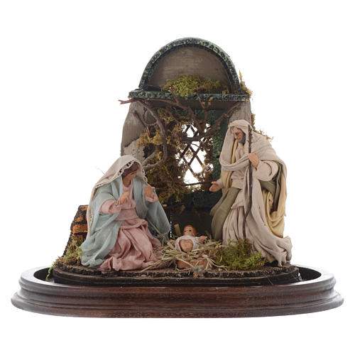 Neapolitan Nativity Scene Holy Family in glass dome 25x25 cm 2