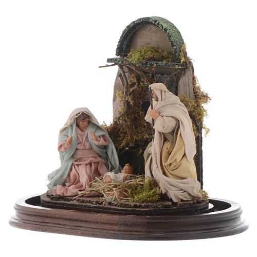 Neapolitan Nativity Scene Holy Family in glass dome 25x25 cm 3