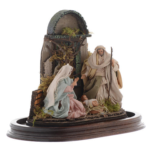 Neapolitan Nativity Scene Holy Family in glass dome 25x25 cm 4