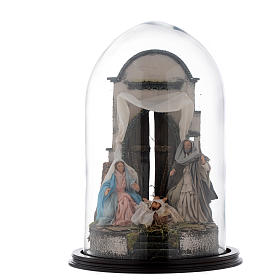 Neapolitan Nativity Scene Holy Family in glass dome 45x30 cm