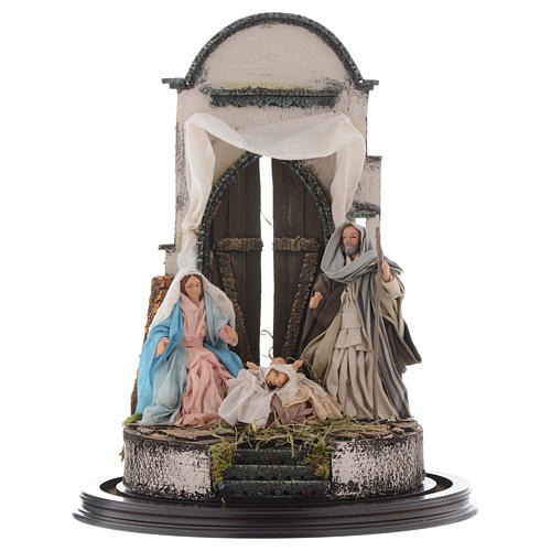 Trio natività 45x30 cm con cupola di vetro presepe Napoli 2