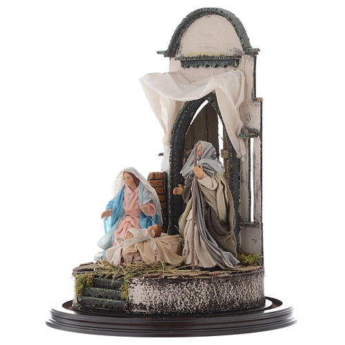 Trio natività 45x30 cm con cupola di vetro presepe Napoli 3