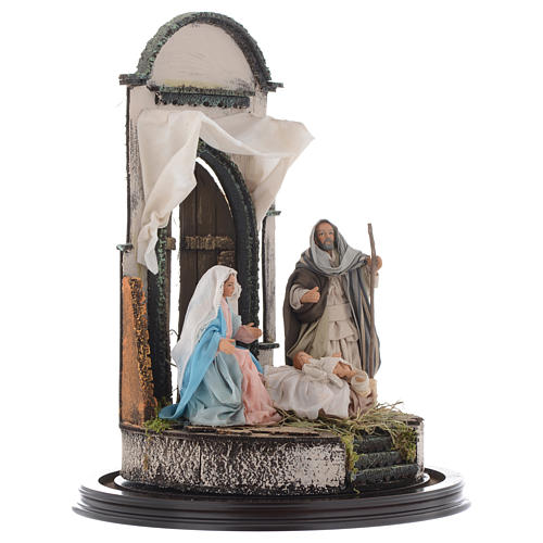 Trio natività 45x30 cm con cupola di vetro presepe Napoli 4
