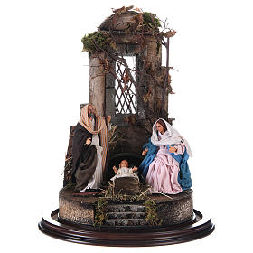 Heilige Familie mit Szene unter Glasglocke 40x30cm neapolitanische Krippe