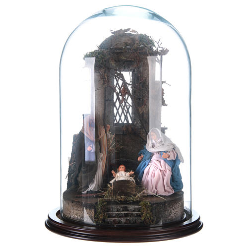 Neapolitan Nativity Scene Holy Family arabian style in glass dome 40x30 cm 1