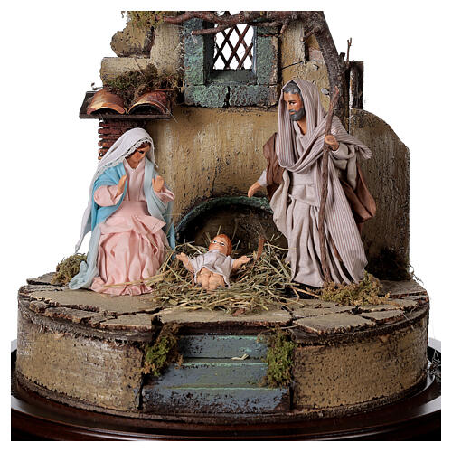 Trio nativité crèche napolitaine avec cloche verre 30x30 cm style arabe 2