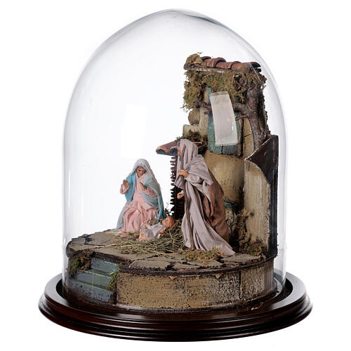 Trio nativité crèche napolitaine avec cloche verre 30x30 cm style arabe 3