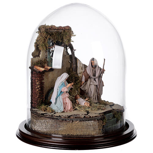 Trio nativité crèche napolitaine avec cloche verre 30x30 cm style arabe 4