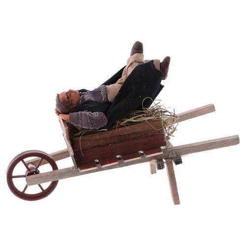 Homem adormecido no carrinho de mão para presépio napolitano com peças 10 cm altura média 1