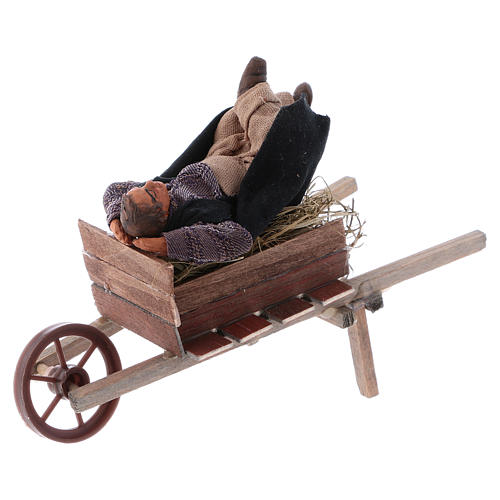 Homem adormecido no carrinho de mão para presépio napolitano com peças 10 cm altura média 2