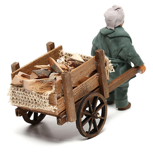 Mann mit Wagen und Holz neapolitanische Krippe, 10 cm 4