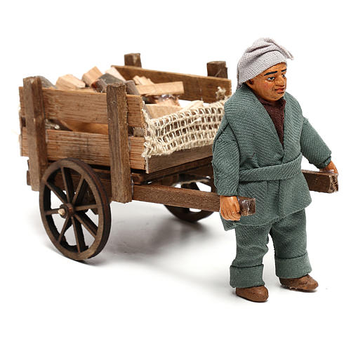 Homme avec charrette de bois 10 cm crèche de Naples 3