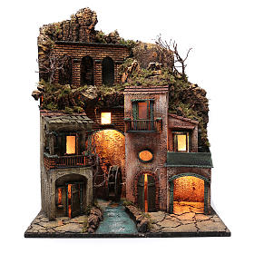 Presepe napoletano con mulino acqua movimento illuminato 70X60X40 cm