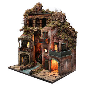 Presepe napoletano con mulino acqua movimento illuminato 70X60X40 cm