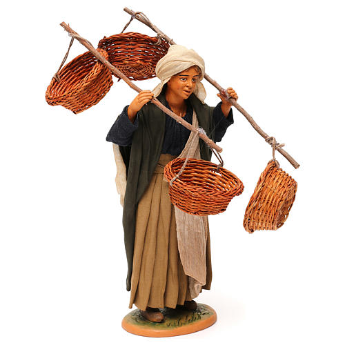 Femme avec 4 paniers de paille 30 cm crèche de Naples 4