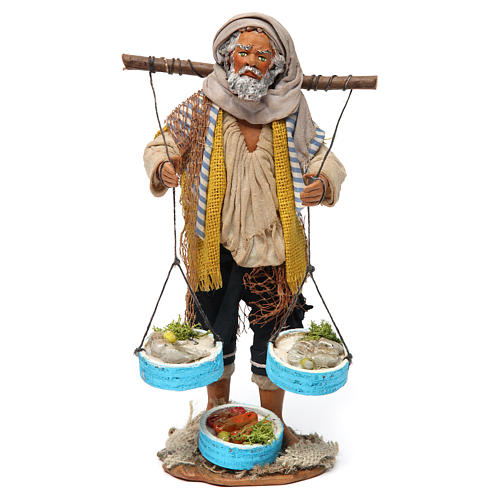 Pescivendolo con tinozze di pesce 24 cm presepe napoletano 1
