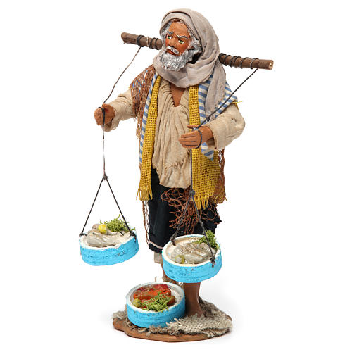 Pescivendolo con tinozze di pesce 24 cm presepe napoletano 3