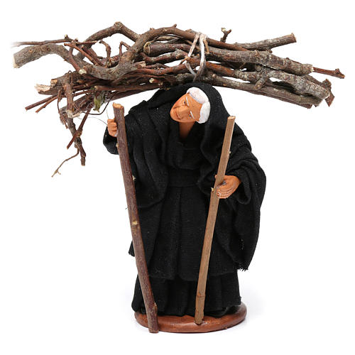 Old woman with wood on her shoulder for Neapolitan Nativity Scene 12 cm 1