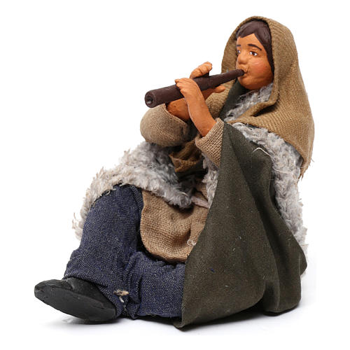 Piffaro player sitting on the ground for Neapolitan Nativity Scene 12 cm 2