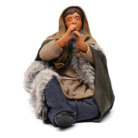 Flautista sentado figura terracota para presépio napolitano com personagens altura média 12 cm