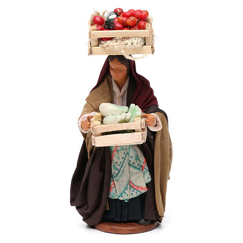 Kobieta ze skrzynkami owoców, szopka z Neapolu 12 cm 1