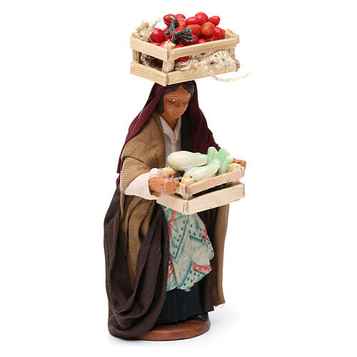 Kobieta ze skrzynkami owoców, szopka z Neapolu 12 cm 3
