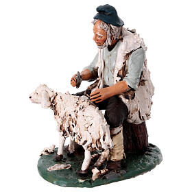 Pastor que tosquia a ovelha em terracota para presépio de Deruta com figuras de 18 cm altura média