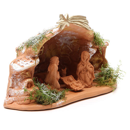 Nativity in Terracotta with Hut h. 15x20x11cm 3