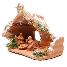 Nativity in Terracotta with Snow 10x12x7cm