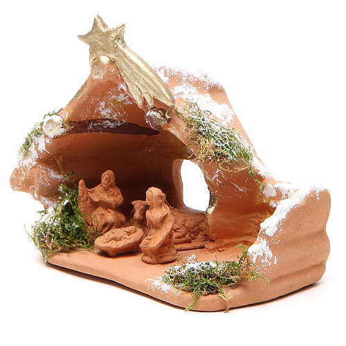 Nativity in Terracotta with Snow 10x12x7cm 2