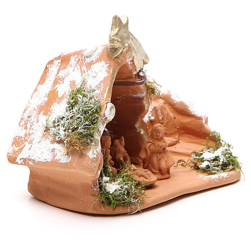 Nativity in Terracotta with Snow 10x12x7cm 3