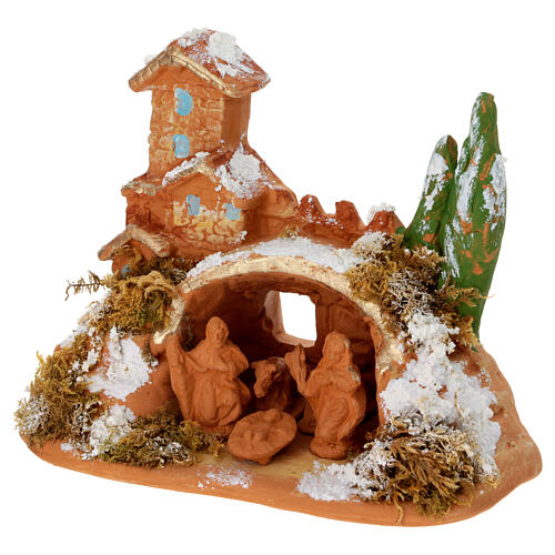 Natività in terracotta con muschio 10x12x7 cm 2
