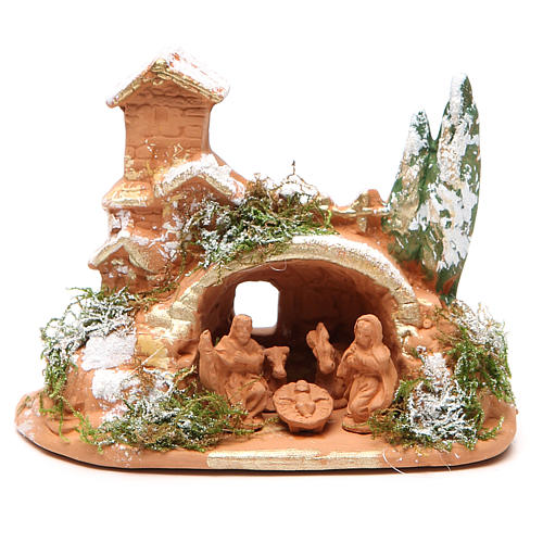 Nativity in Terracotta with Moos 10x12x7cm 1