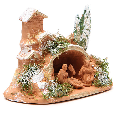 Nativity in Terracotta with Moos 10x12x7cm 3