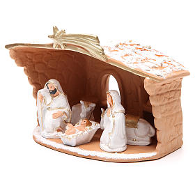 Nativity decorated terracotta with hut and snow h. 20x10x16cm