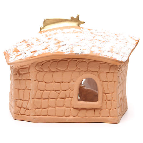 Nativity decorated terracotta with hut and snow h. 20x10x16cm 4