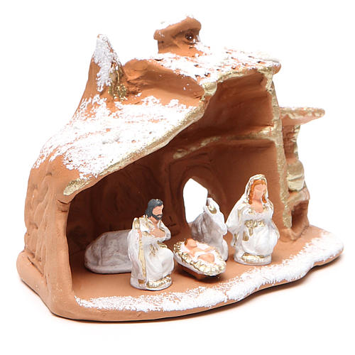 Hut with Nativity and snow 10x12x9cm 3