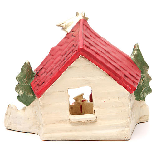 Cabane avec Nativité décor rouge 20x14x18 cm 4